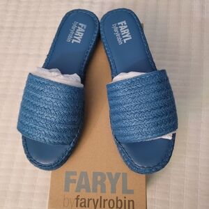 Farylrobin Blue Woven Slide Sandals